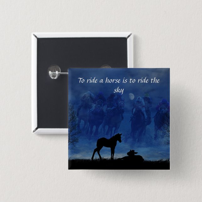 Dos Toroughbred Racehorse Fool Botón Pin (Anverso y reverso)