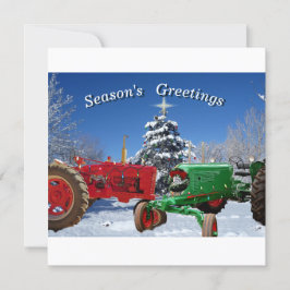 Dos tractores antiguos en tarjeta de vacaciones de