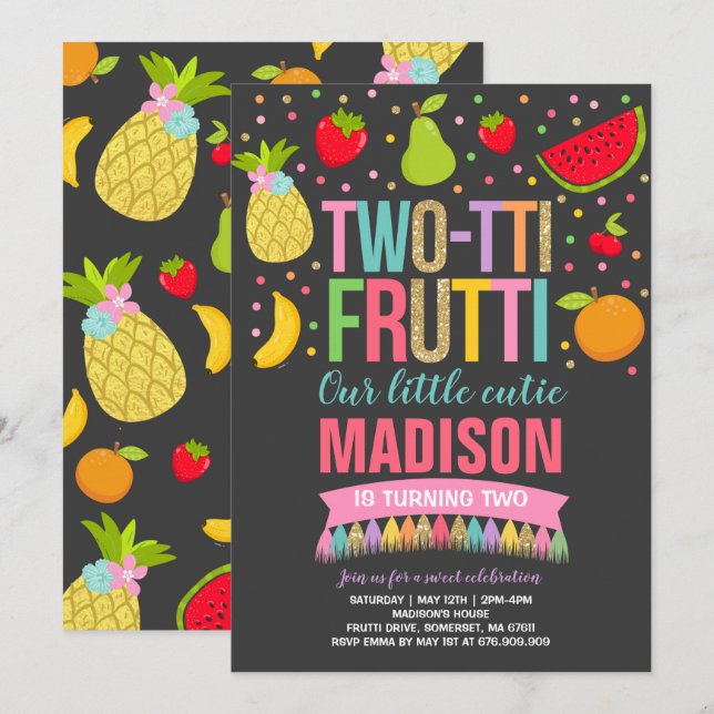 Dos-tti Frutti Party Invitación Segunda Fiesta de  (Anverso / Reverso)