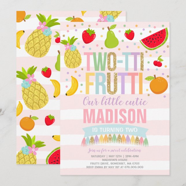 Dos-tti Frutti Party Invitación Segunda Fiesta de  (Anverso / Reverso)