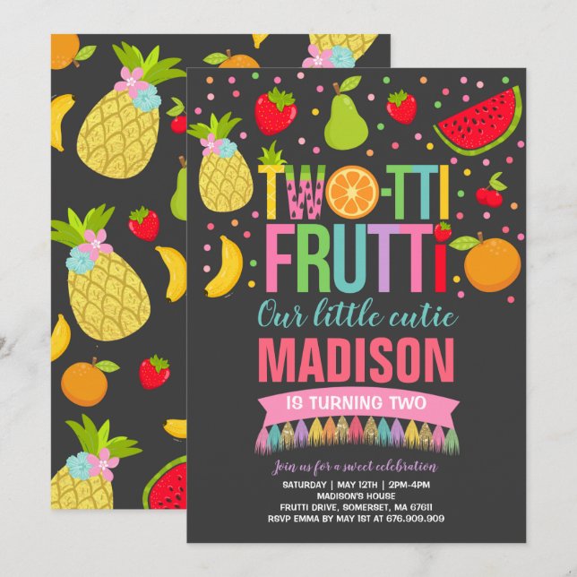 Dos-tti Frutti Party Invitación Segunda Fiesta de  (Anverso / Reverso)