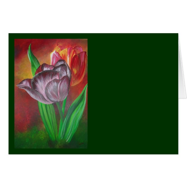 Dos tulipanes contra fondo rojo (Anverso (Horizontal))
