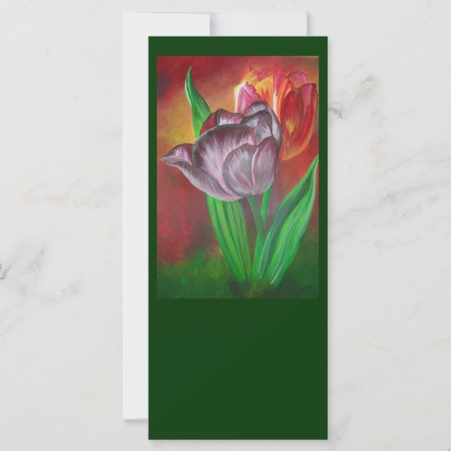 Dos tulipanes contra fondo rojo (Anverso)