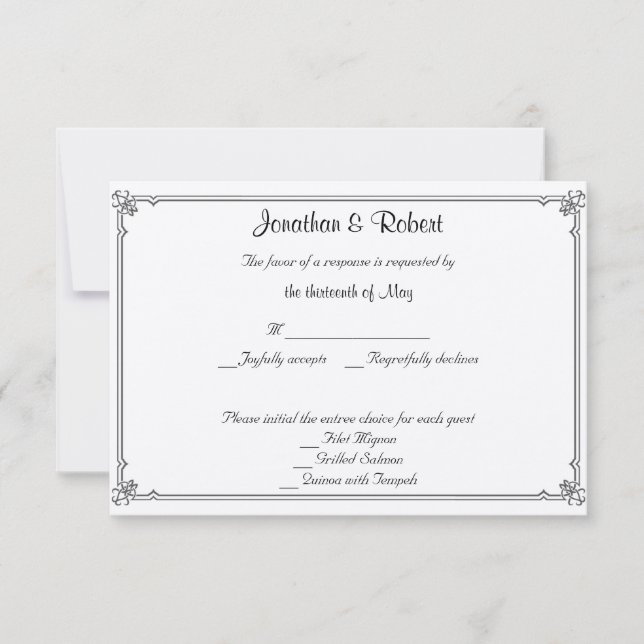 Dos Tuxedos con Tarjeta de Respuesta de Boda Rosa  (Anverso)