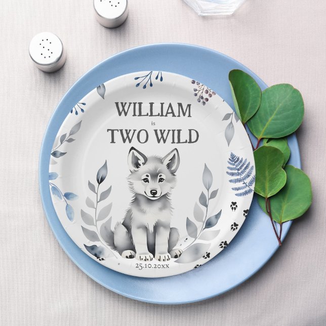Dos vajilla de cumpleaños con temática de lobo sal (Two Wild wolf themed birthday party tableware personalized printed Paper Plates wolf themed decor)