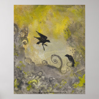 Dos viajes en Poster de arte abstracto amarillo hu