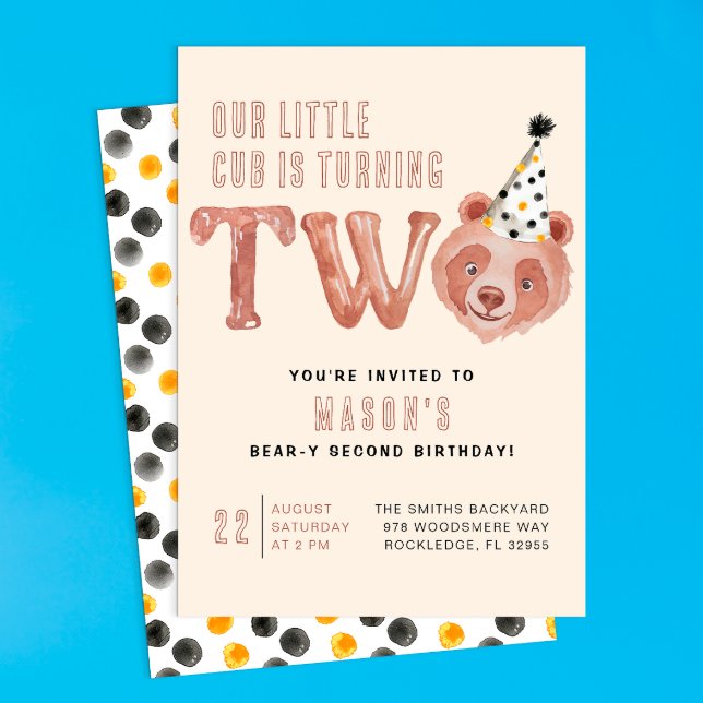 Dos y dos veces como una invitación a cumplir dos  (Little Bear | Bear-y Cute Birthday Invite)