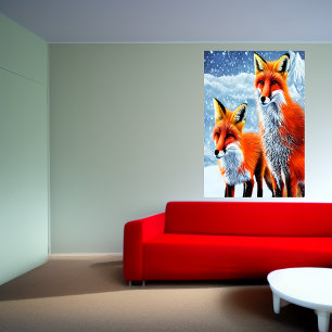 Dos zorros rojos en la nieve Poster de arte de I