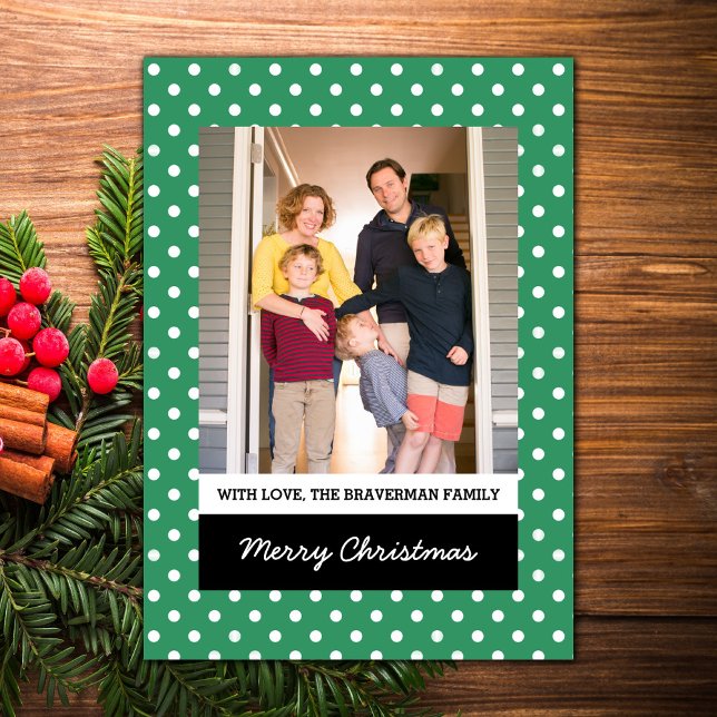 Dot verde Dot de Polka tarjeta plana de foto (Green Sweet Polka Dot Holiday Photo Card)