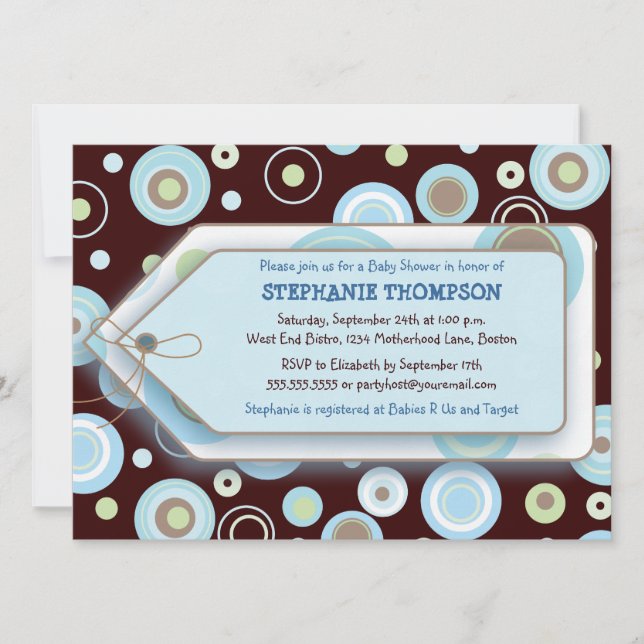 Dots azules Etiqueta Boy Invitación Baby Shower (Anverso)