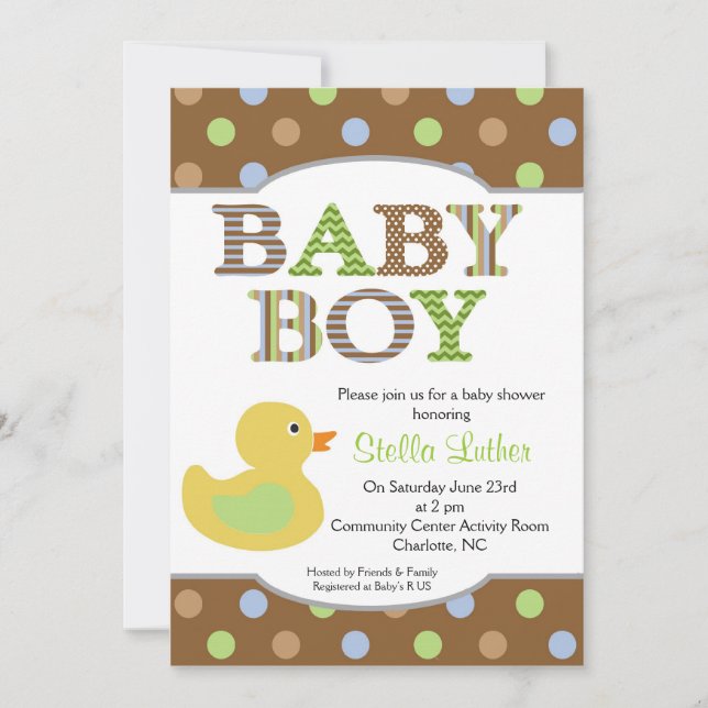 Dots Baby Boy Duck Invitación Baby Shower (Anverso)