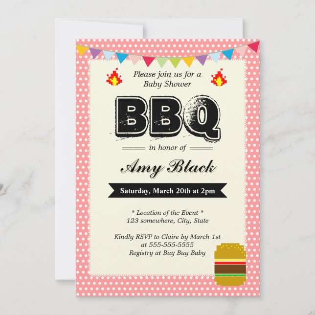 Dots dulces Invitaciones a fiestas Baby Shower BBQ (Anverso)