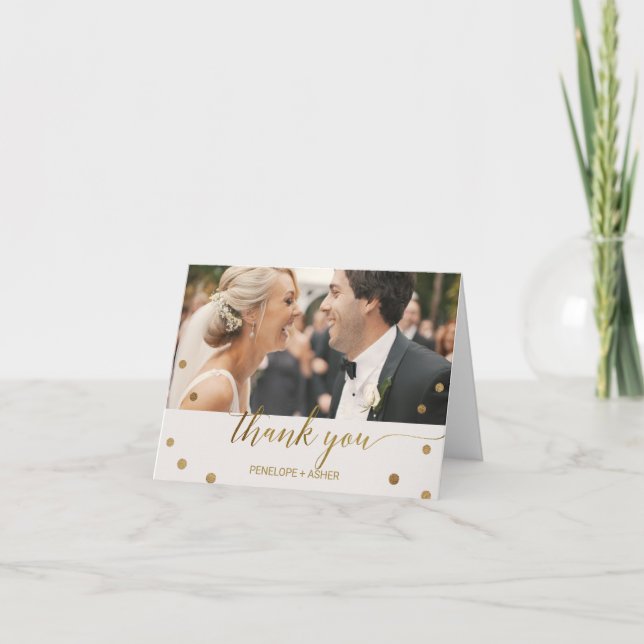 Dots Gold Polka Foto Tarjeta de agradecimiento (Anverso)