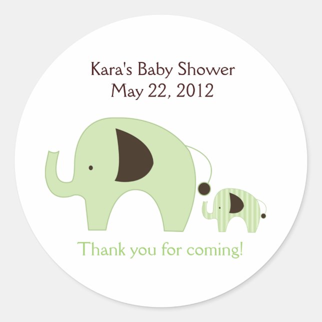 Dottie Elephant Green Baby Shower Favor Pegatina (Anverso)