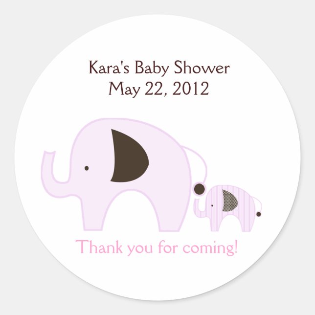 Dottie Elephant Pegatina de Baby Shower Favor Rosa (Anverso)