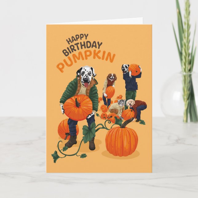 Dotty Dog Dalmatian Birthday Pumpkin Tarjeta de sa (Anverso)