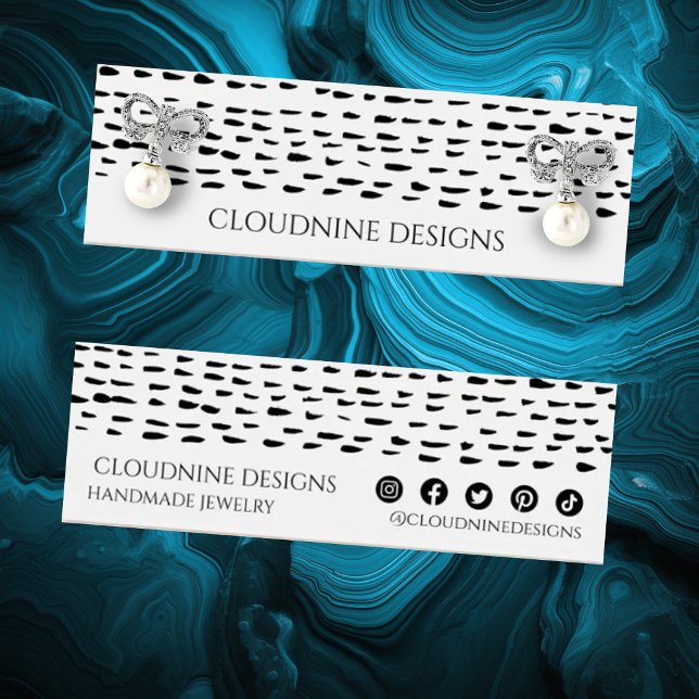 Dotty Earring Necklace Jewelry Mini Display Card (Earring jewelry display cards with a custom inky spot dot design. Social media icons)