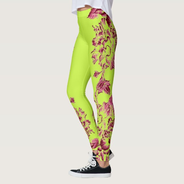 Double Hibiscus Pink on Lime  Leggings (Izquierda)