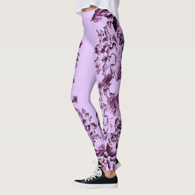 Double Hibiscus Purple on Lt Purple  Leggings (Izquierda)