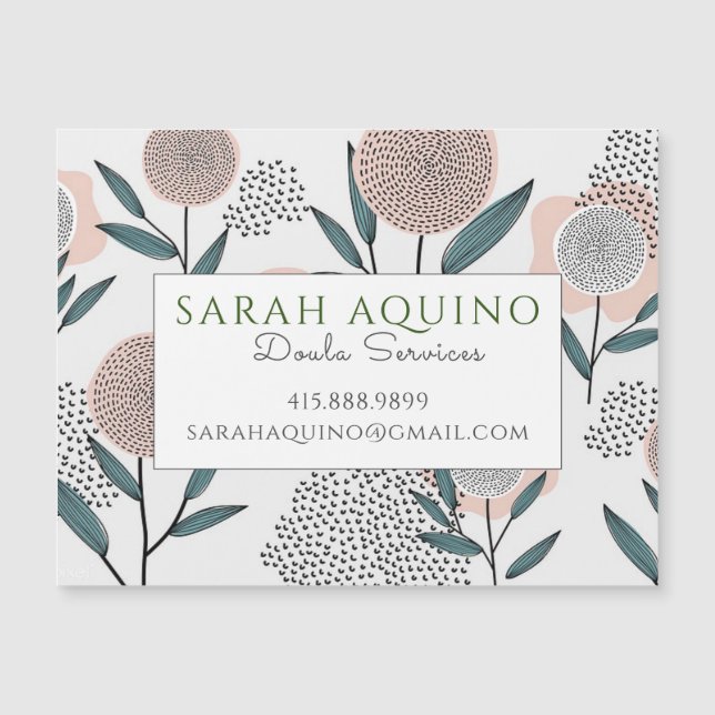 Doula Magnetic Business Card Peach Coral Floral (Anverso)