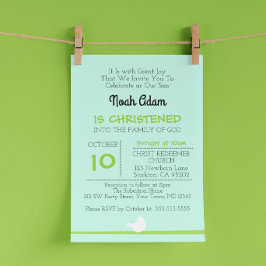 Dove on Branch Blue Christening Invitación