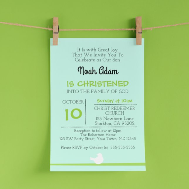 Dove on Branch Blue Christening Invitación (Subido por el creador)