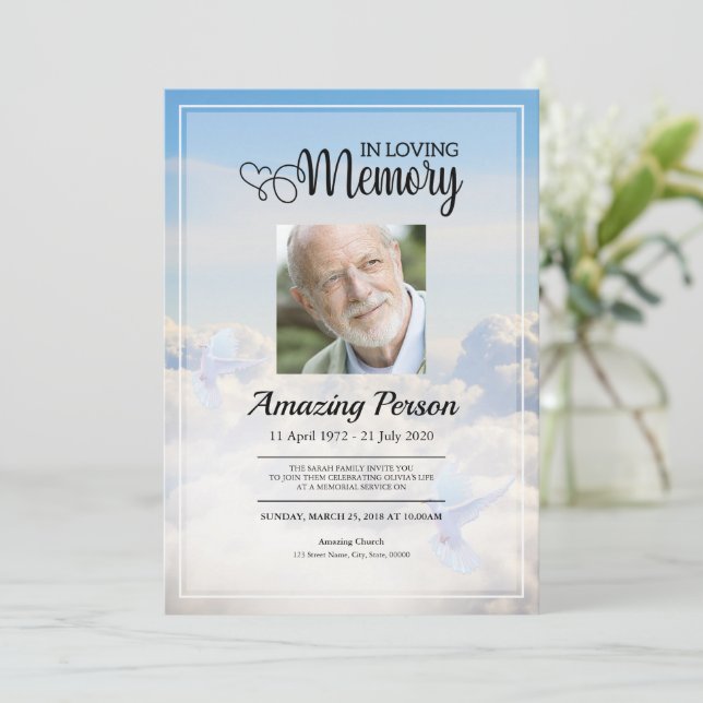 Dove & sky Funeral orden de servicio Invitación (Anverso de pie)