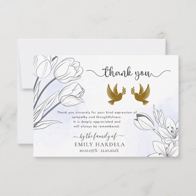 Doves Floral Funeral Tarjeta de agradecimiento (Anverso)