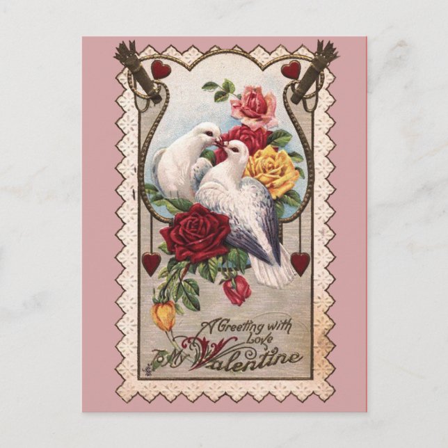 Doves y Rosas en tarjeta de San Valentín victorian (Anverso)