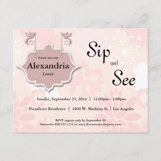Doves Y Sopa Floral Rosa Y Ver Invitación Del Bebé