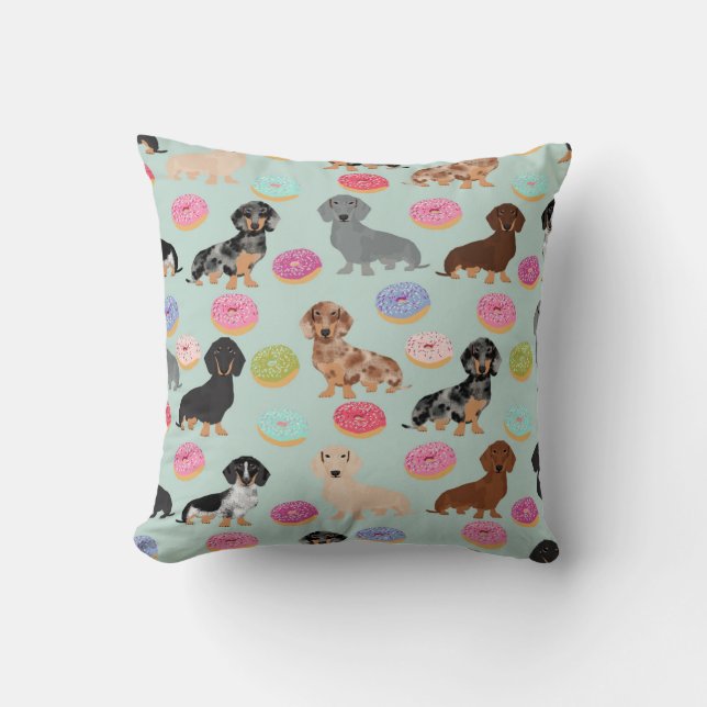 Doxie Dachshund Donuts arroja almohada (Anverso)