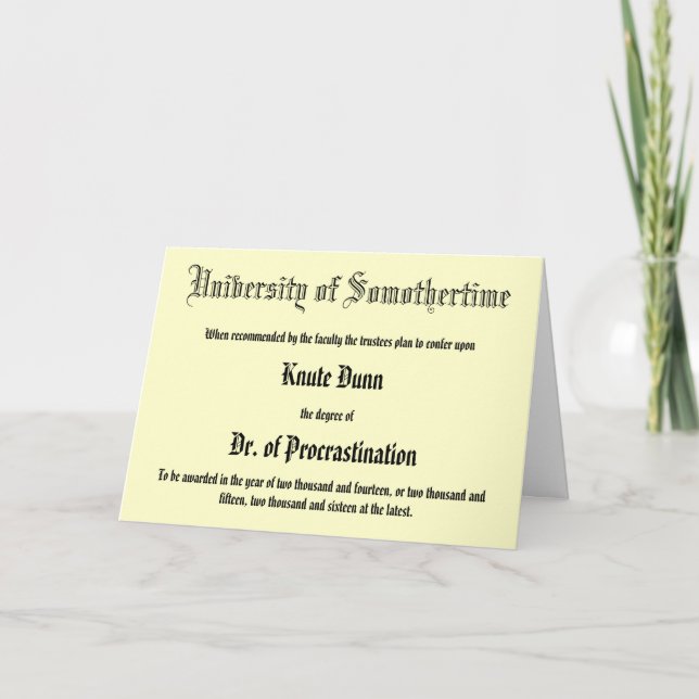 Dr. de Procrastination, tarjeta de saludo tardía (Anverso)