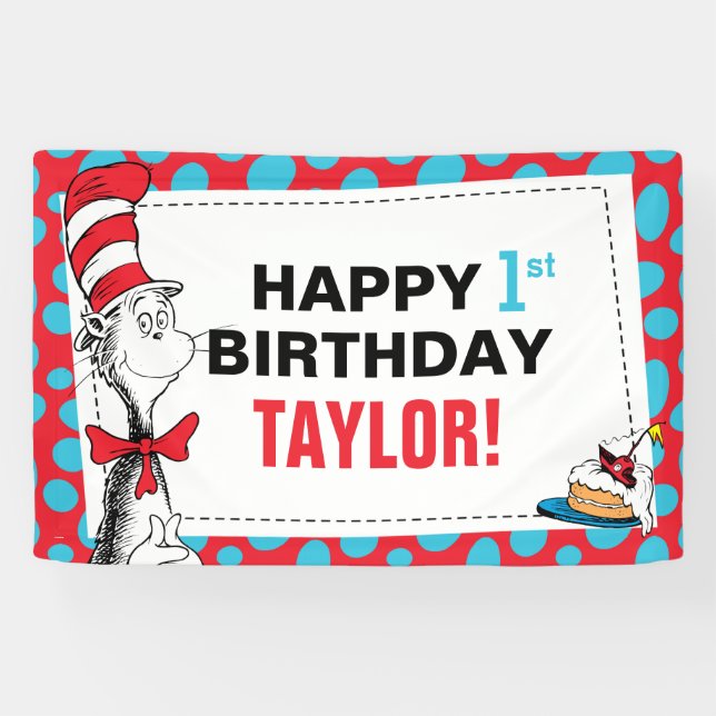 Dr. Seuss | Gato en la pancarta de cumpleaños del  (Horizontal)