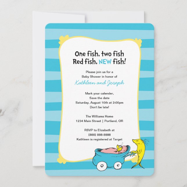 Dr. Seuss | Un pez - Invitación para baby shower d (Anverso)