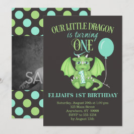 Dragon 1er cumpleaños Invitación con foto opcional