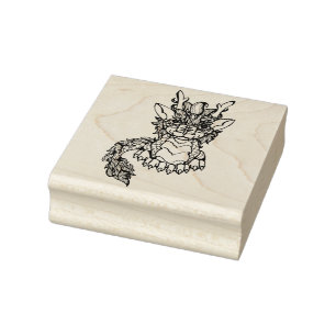Dragón asiático con sello de caucho de 2,5" x 2,5"