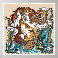 dragón asiático contra tigre. ARTE gráfico
