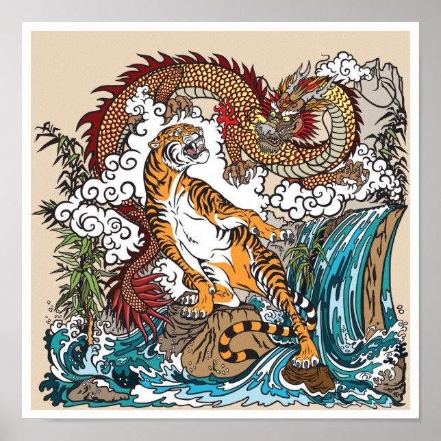 dragón asiático contra tigre. ARTE gráfico (Frente)