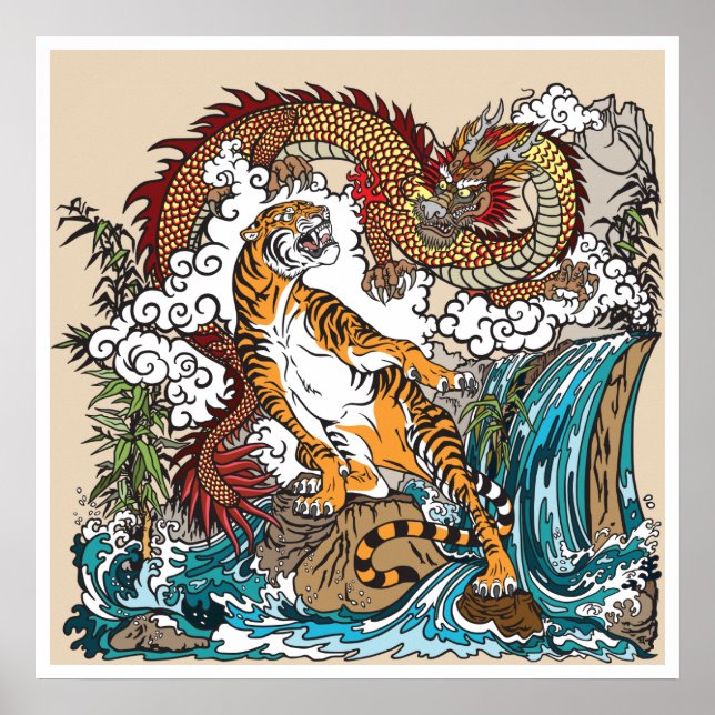 dragón asiático contra tigre. ARTE gráfico (Frente)