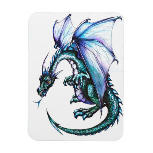 Dragón azul 3"" imán de la foto x4