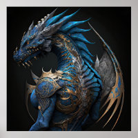 Dragón azul de vapor con alas metalizado arte de I