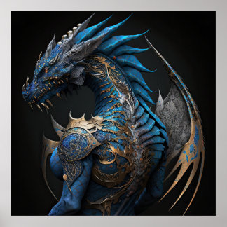 Dragón azul de vapor con alas metalizado arte de I