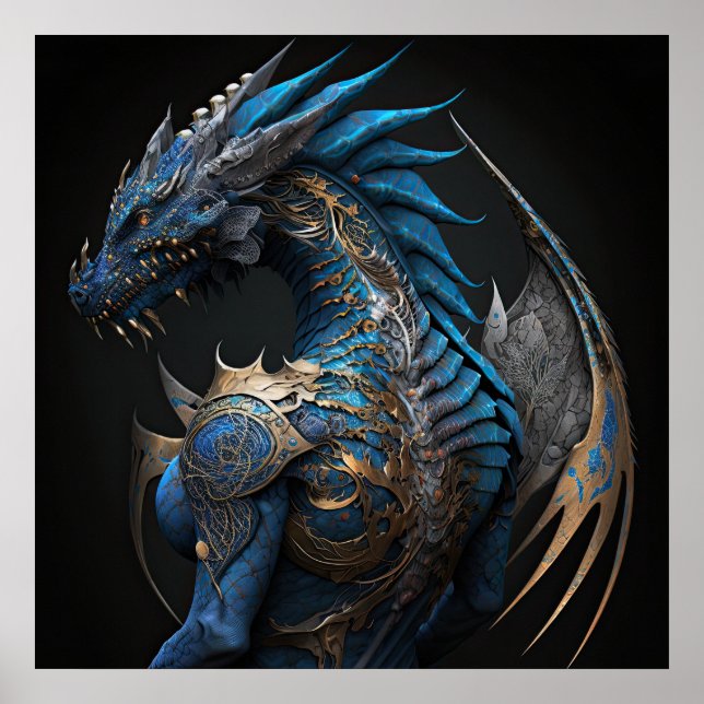 Dragón azul de vapor con alas metalizado arte de I (Frente)