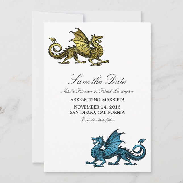 Dragón azul dorado Salve la invitación de la fecha (Anverso)