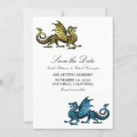 Dragón azul dorado Salve la invitación de la fecha