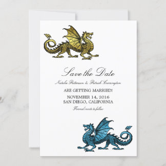 Dragón azul dorado Salve la invitación de la fecha