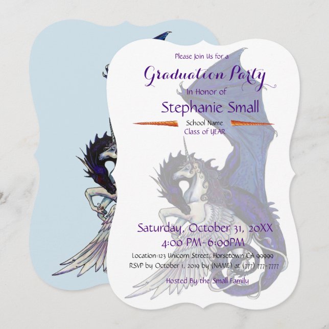 Dragón azul púrpura de la invitación de la (Anverso / Reverso)