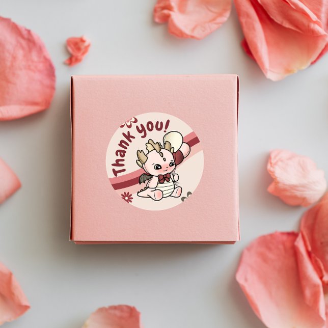 Dragón azul rosado retro Gracias Pegatina (Subido por el creador)