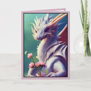 Dragón blanco con tarjeta de San Valentín de flore