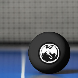 Dragón blanco negro bola de ping pong de 1 estrell